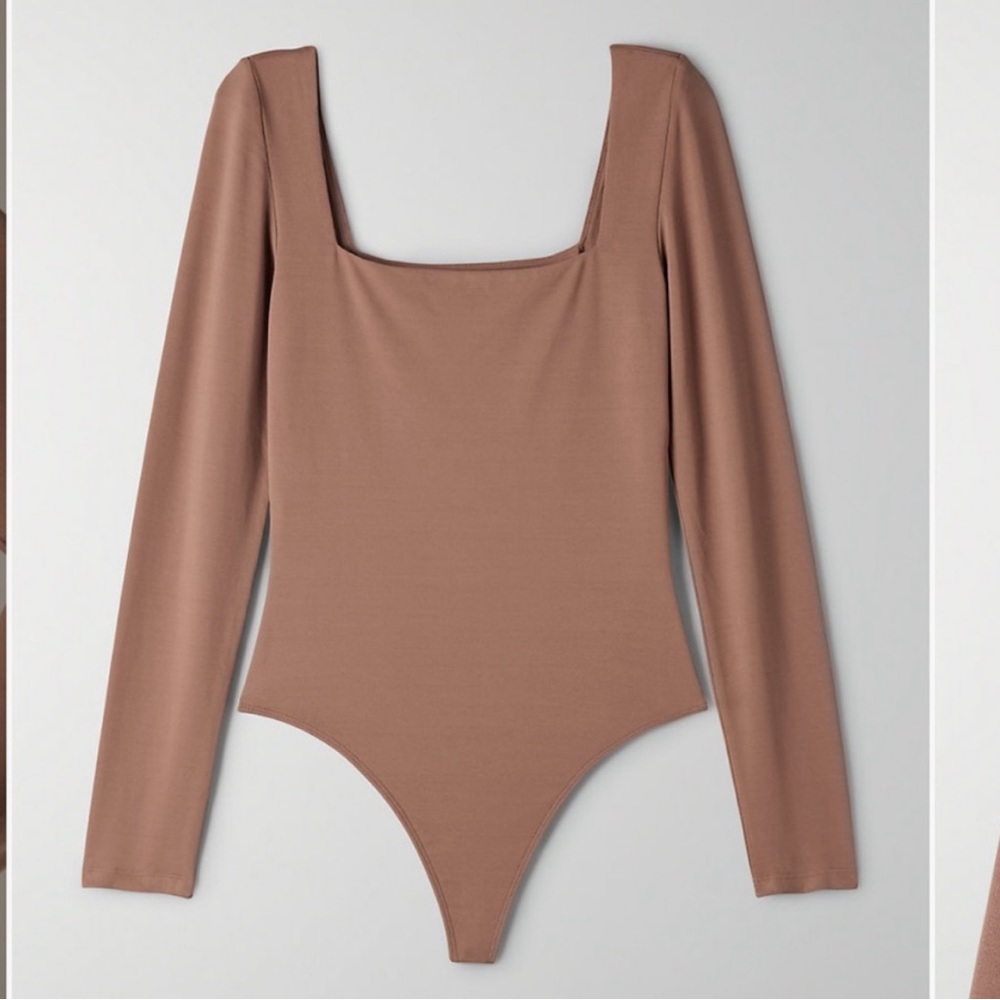 Aritzia Contour Squareneck Longsleeve Bodysuit BLACK & TAUPE